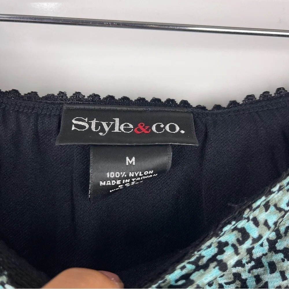 Style & Co Women's Asymmetrical Midi Skirt Teal Black Flowy Y2K Boho Size Medium
